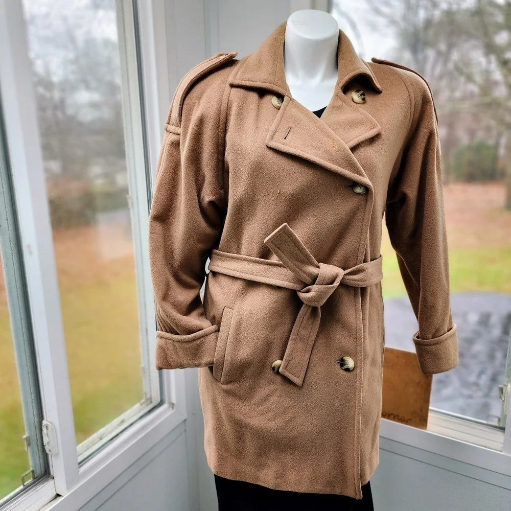 Vintage DonnyBrook Tan Camel Double Breasted Wool Belted Coat Size 14 - Picture 12 of 12